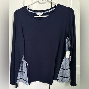 Crown & Ivy New With Tags Navy Shirt with Rickrack and Bow Detail